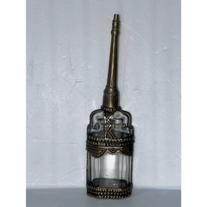 Vintage Moroccan Glass & Embossed Metal Rose Water Perfume Bottle Sprinkler
